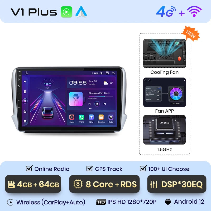 CAR PLAY pour Peugeot 2008 et 208 de 2012 à 2018 Sans Fil