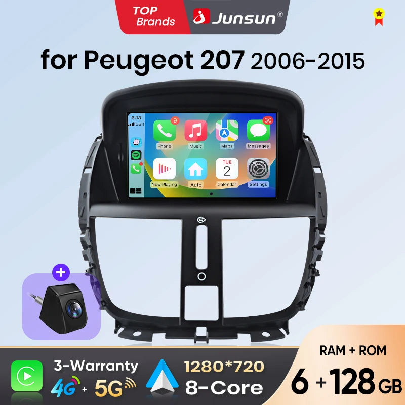 Junsun 7" Wireless Carplay Android Auto Car Radio for PEUGEOT 207 207CC 2006 2007-2015 Multimedia Wireless Apple Carplay Smart Intelligent Systems IPS Touch Screen Stereo Video Player 2 Din Autoradio Head Unit Navigation BT GPS 4G WIFI FM AM DSP RDS SWC
