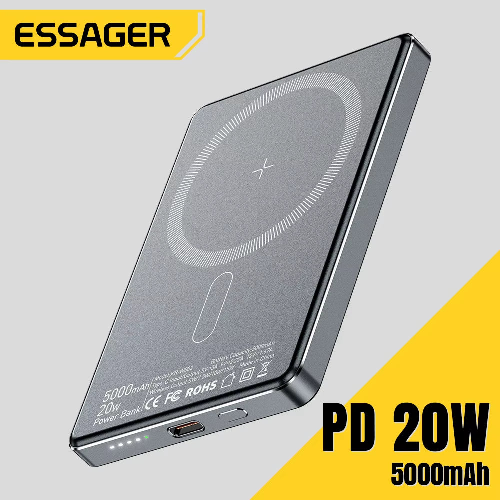 Thin Wireless Power Bank Magnetic 20W 5000Mah Portable Fast Charging External Battery for Magsafe for Iphone 16 15 14 13