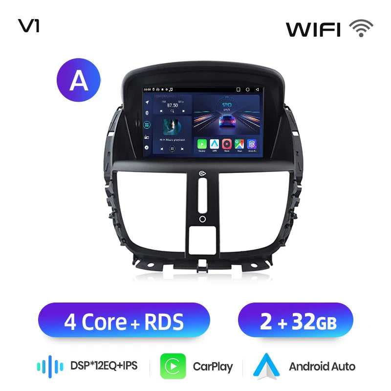 Junsun 7" Wireless Carplay Android Auto Car Radio for PEUGEOT 207 207CC 2006 2007-2015 Multimedia Wireless Apple Carplay Smart Intelligent Systems IPS Touch Screen Stereo Video Player 2 Din Autoradio Head Unit Navigation BT GPS 4G WIFI FM AM DSP RDS SWC